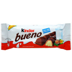KINDER BUENO, WAFEL Z NADZIENIEM POKRYTY MLECZNĄ CZEKOLADĄ 2 SZTUKI, 39 G