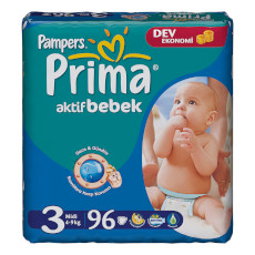 PAMPERS PRIMA AKTIF BEBEK 3 MIDI, PIELUCHY 4-9 KG, 96 SZT.