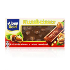 ALPEN GOLD NUSSBEISER, CZEKOLADA MLECZNA Z CAŁYMI ORZECHAMI LASKOWYMI, 100 G
