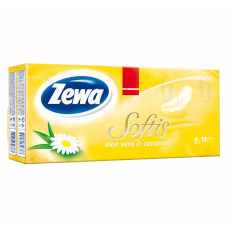ZEWA SOFTIS ALOE VERA & CANOMILLE, CHUSTECZKI HIGIENICZNE CZTEROWARSTWOWE O ZAPACHU ALOESU I RUMIANKU, 10 PACZEK
