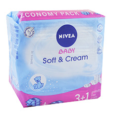 Nivea Baby Soft & Cream, chusteczki pielęgnacyjne dla dzieci i niemowląt, 4 x 63szt.